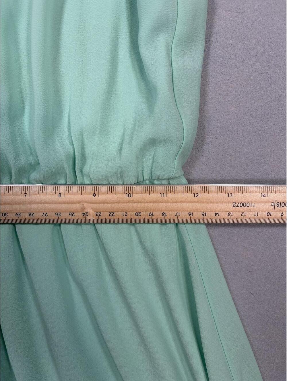 Dina Be Mint Green Chiffon Fit & Flare Dress Lace Hem Sleeveless Halter Size M - Picture 6 of 11